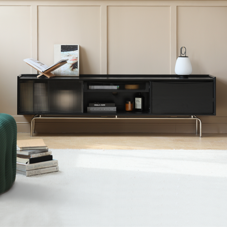HANKE Santiago Retro Solid Wood TV Cabinet with Glass Doors - Living Room Storage Solution from HANKE