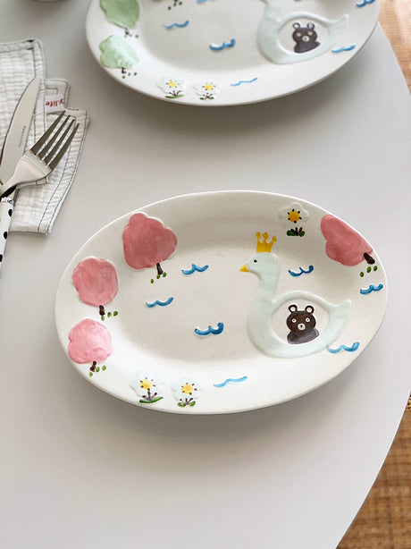 YASUKI Haruto Elegant Hand-Painted Relief Oval Disc from YASUKI
