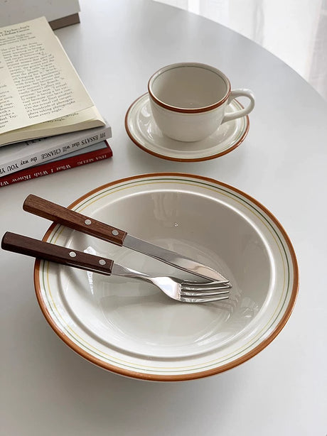 YASUKI Minja Retro Striped Ceramic Soup Bowl from YASUKI