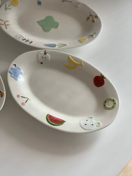YASUKI Haruto Elegant Hand-Painted Relief Oval Disc from YASUKI