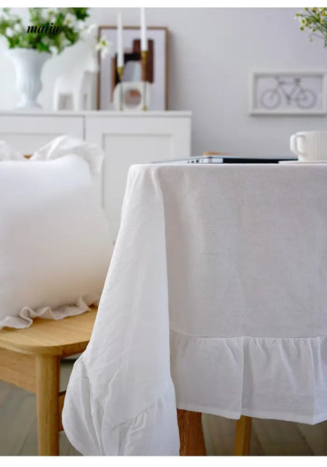 White Ruffle Linen Tablecloth from maija