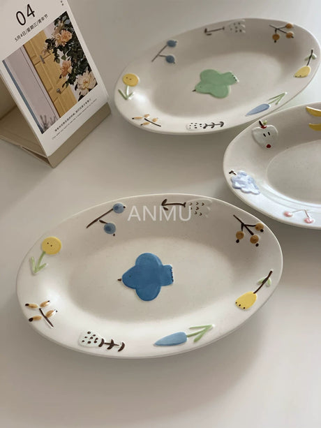YASUKI Haruto Elegant Hand-Painted Relief Oval Disc from YASUKI