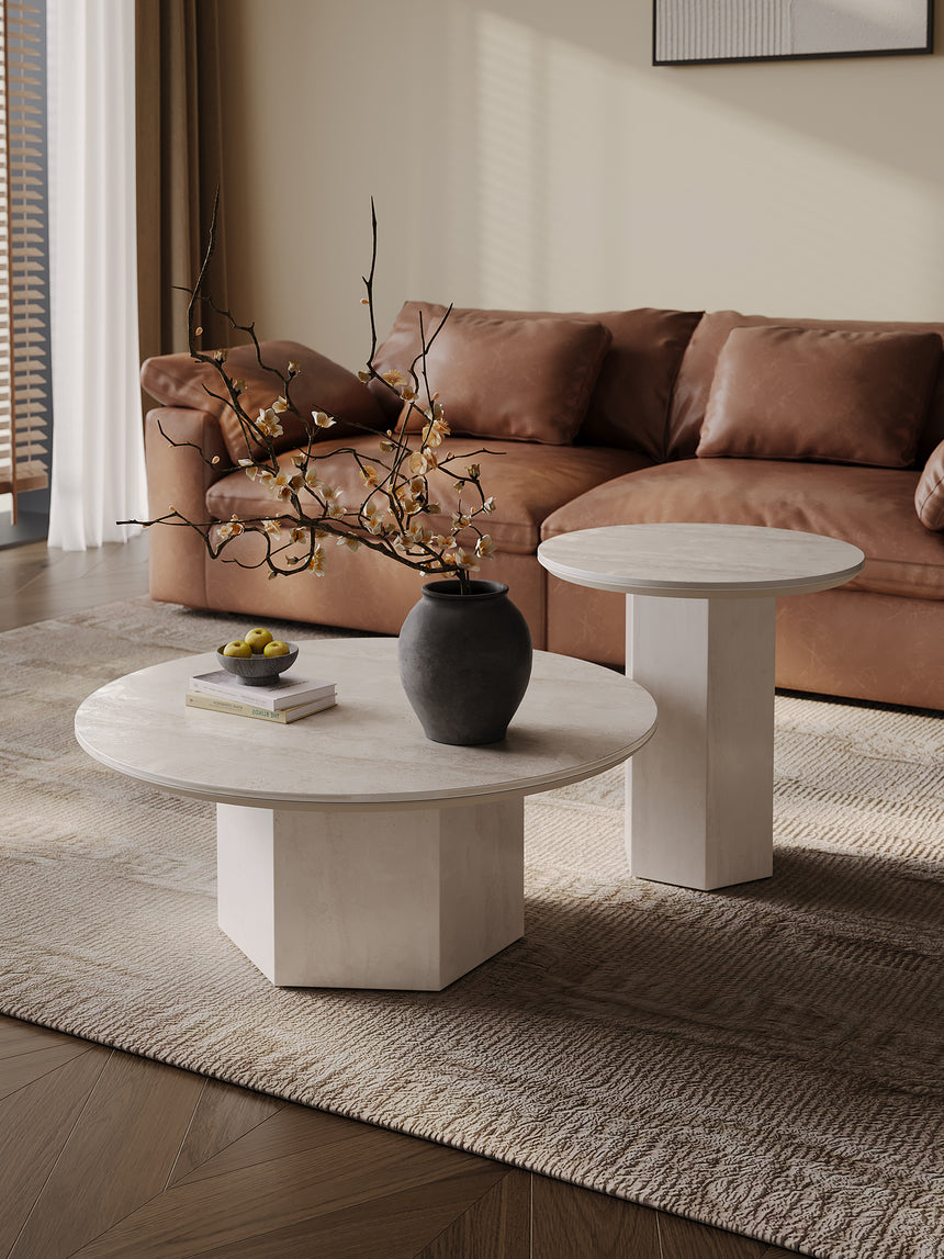 QUANMU Lisette Elegant Natural Stone Round Coffee Table from QUANMU