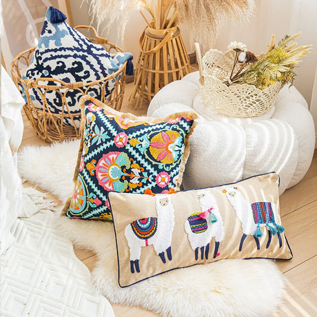 YOULI Arjun Embroidered Boho Ethnic Sofa Pillow from YOULI
