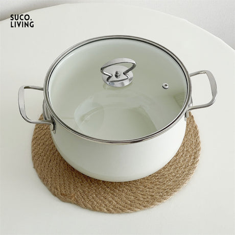 SUCO Harukaze Elegant White Enamel Double-Eared Soup Pot from SUCO