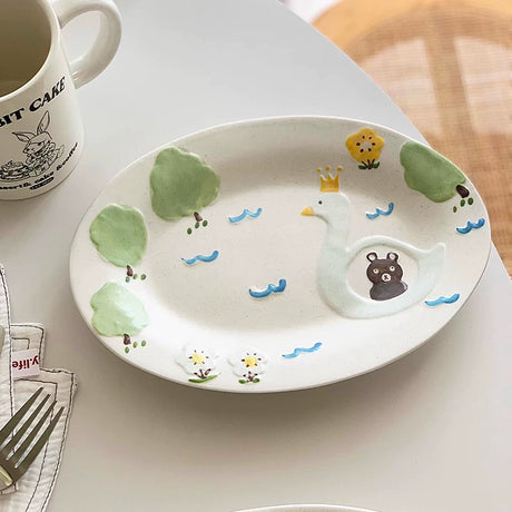 YASUKI Haruto Elegant Hand-Painted Relief Oval Disc from YASUKI