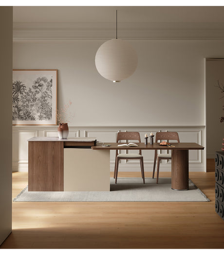 QUANMU Lysandra Elegant Retractable Walnut Dining Table from QUANMU