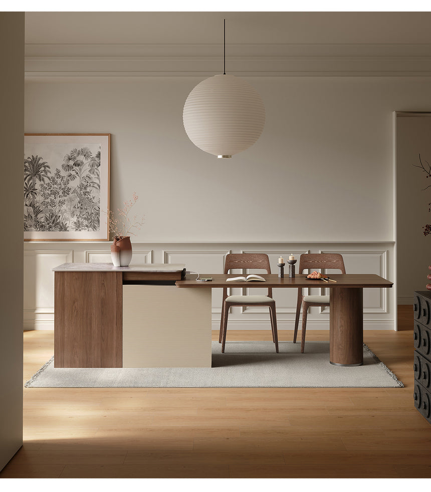QUANMU Lysandra Elegant Retractable Walnut Dining Table from QUANMU