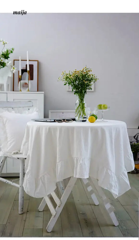 White Ruffle Linen Tablecloth from maija