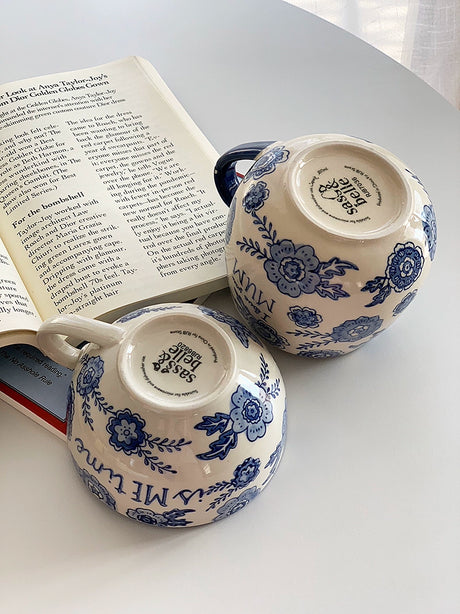 YASUKI Benjamin Elegant Blue-and-White Ceramic Coffee Cup from YASUKI
