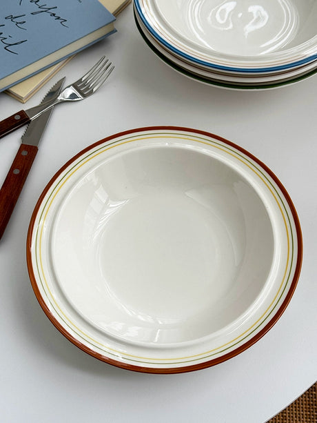 YASUKI Minja Retro Striped Ceramic Soup Bowl from YASUKI