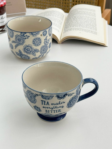 YASUKI Benjamin Elegant Blue-and-White Ceramic Coffee Cup from YASUKI