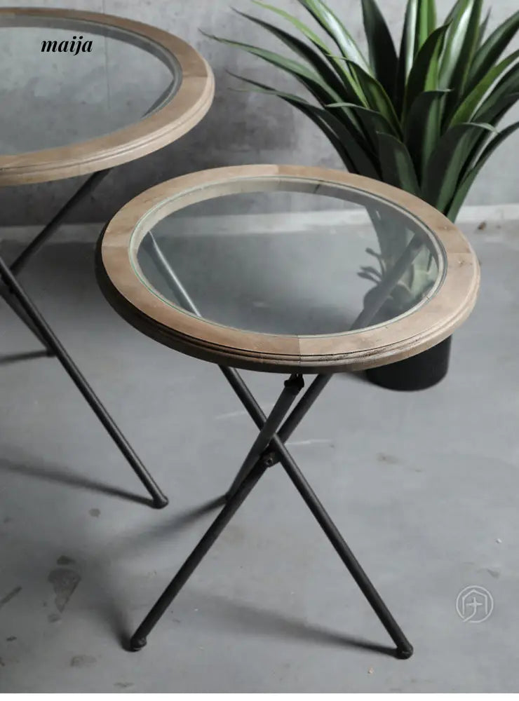Industrial Glass Round Side Table from Houzhai Home