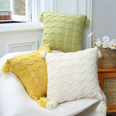 YOULI Penelope Cozy Knitted Pillowcase - Cute Blue & Green Sofa Decor from YOULI