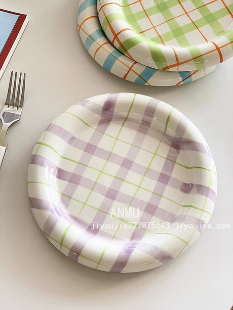 YASUKI Jinlian Vibrant Colorful Lattice Ceramic Plate from YASUKI