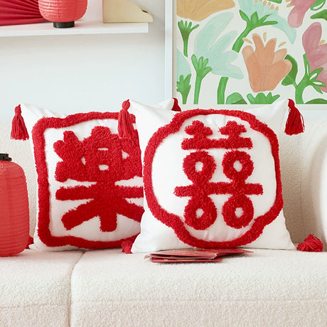 YOULI Aiden Double Happy Words Decorative Cushion from YOULI
