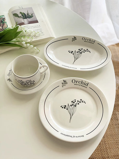 YASUKI Jasper Elegant Orchid Lettered Coffee Ceramics Set. from YASUKI