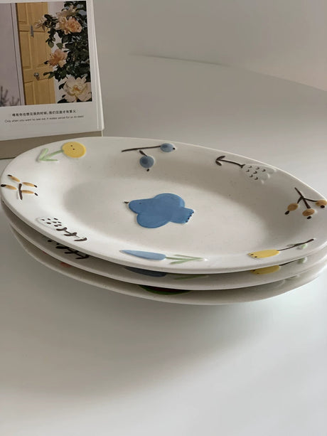 YASUKI Haruto Elegant Hand-Painted Relief Oval Disc from YASUKI