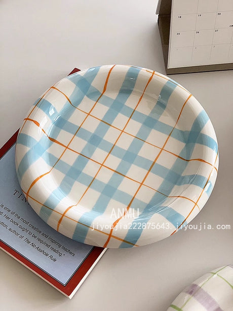 YASUKI Jinlian Vibrant Colorful Lattice Ceramic Plate from YASUKI