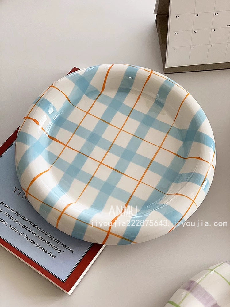 YASUKI Jinlian Vibrant Colorful Lattice Ceramic Plate from YASUKI