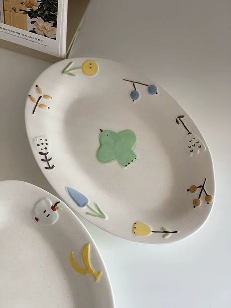 YASUKI Haruto Elegant Hand-Painted Relief Oval Disc from YASUKI