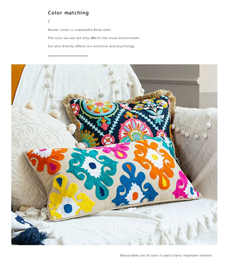 YOULI Arjun Embroidered Boho Ethnic Sofa Pillow from YOULI