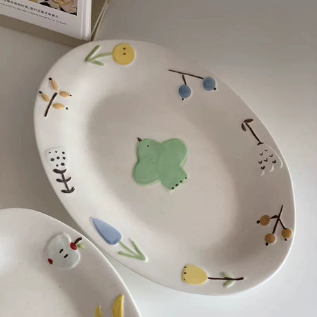 YASUKI Haruto Elegant Hand-Painted Relief Oval Disc from YASUKI