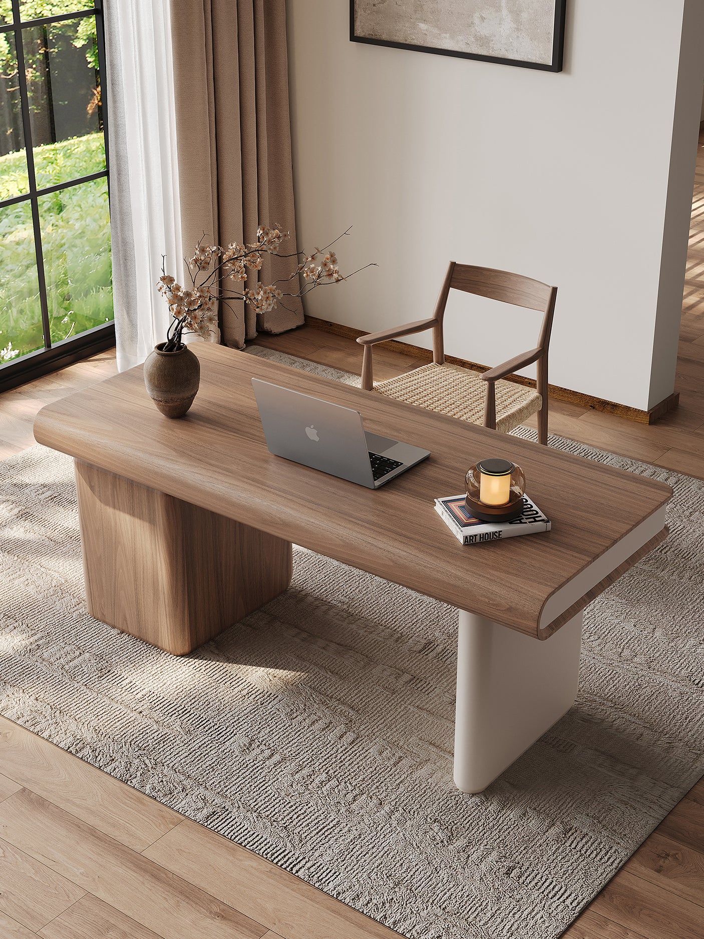QUANMU Santiago Luxe Walnut Minimalist Computer Desk from QUANMU