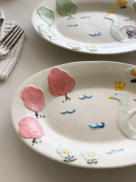YASUKI Haruto Elegant Hand-Painted Relief Oval Disc from YASUKI