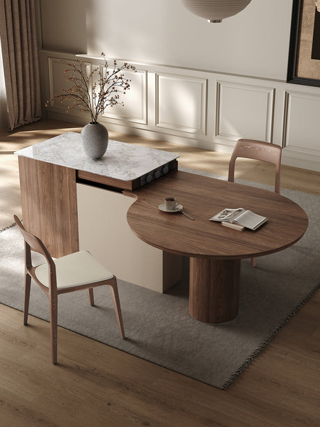 QUANMU Aravind Luxurious Walnut Retractable Dining Table from QUANMU