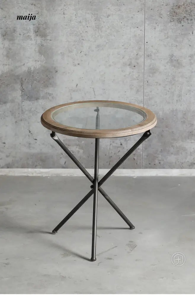 Industrial Glass Round Side Table from Houzhai Home