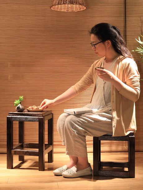 PAULOWNIA Alhambra Rustic Zen Square Stool from PAULOWNIA