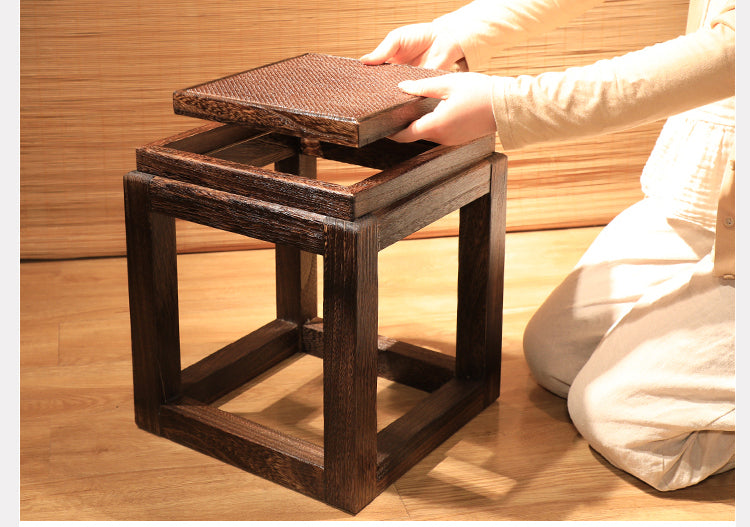 PAULOWNIA Alhambra Rustic Zen Square Stool from PAULOWNIA
