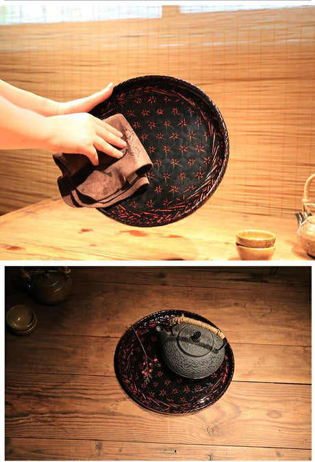 PAULOWNIA Haruki Elegant Bamboo Round Tea Support Tray from PAULOWNIA