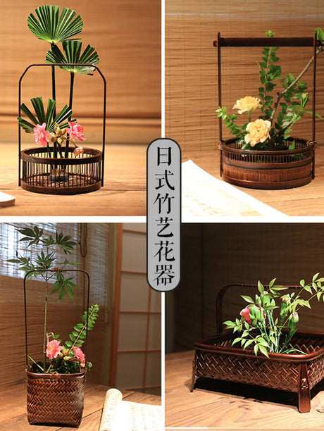 PAULOWNIA Haruki Elegant Handmade Bamboo Flower Basket from PAULOWNIA