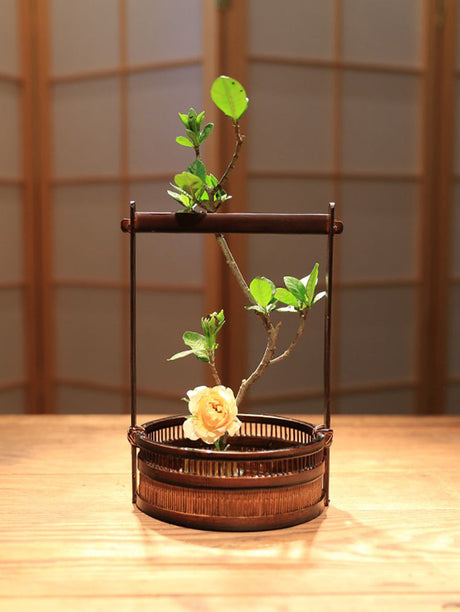 PAULOWNIA Haruki Elegant Handmade Bamboo Flower Basket from PAULOWNIA