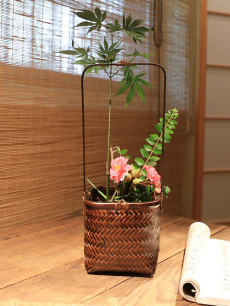 PAULOWNIA Haruki Elegant Handmade Bamboo Flower Basket from PAULOWNIA