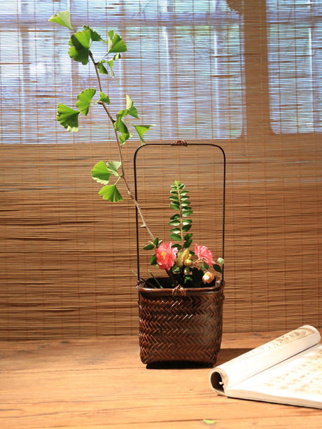 PAULOWNIA Haruki Elegant Handmade Bamboo Flower Basket from PAULOWNIA