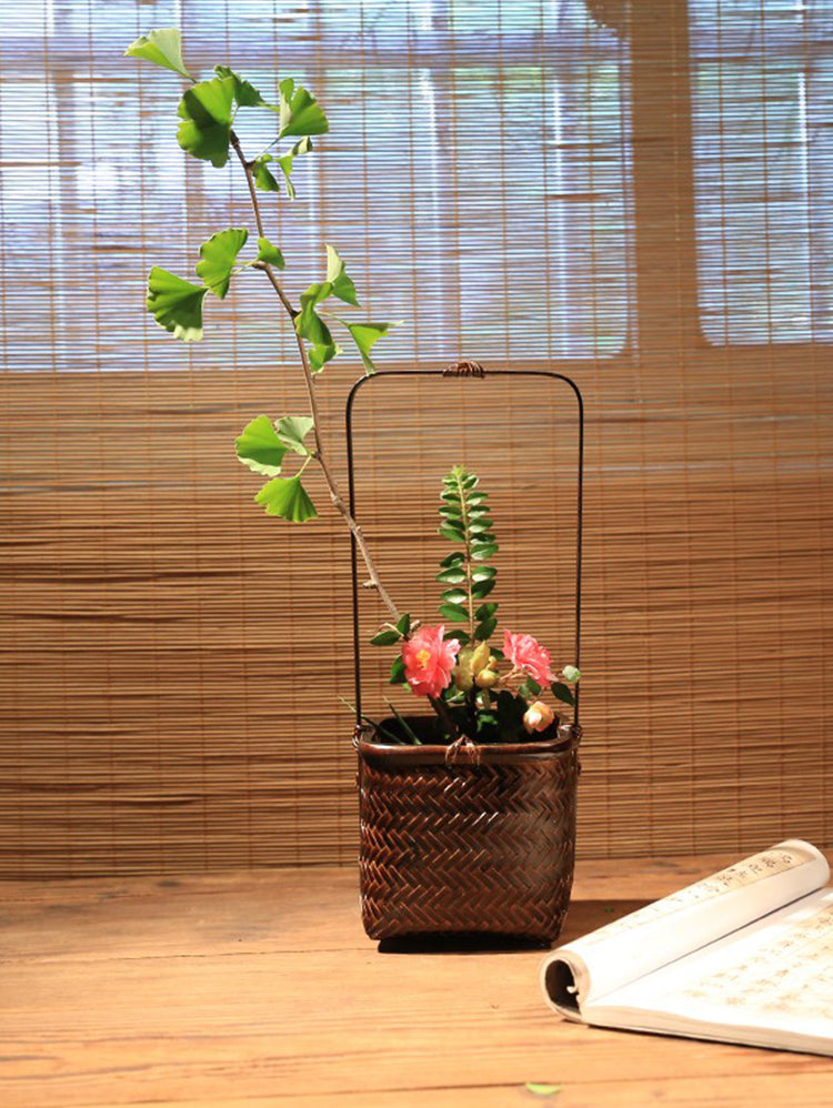 PAULOWNIA Haruki Elegant Handmade Bamboo Flower Basket from PAULOWNIA