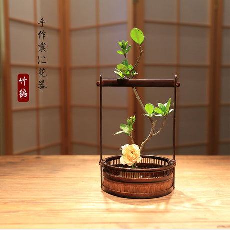 PAULOWNIA Haruki Elegant Handmade Bamboo Flower Basket from PAULOWNIA