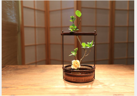 PAULOWNIA Haruki Elegant Handmade Bamboo Flower Basket from PAULOWNIA