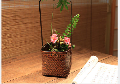 PAULOWNIA Haruki Elegant Handmade Bamboo Flower Basket from PAULOWNIA