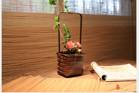 PAULOWNIA Haruki Elegant Handmade Bamboo Flower Basket from PAULOWNIA