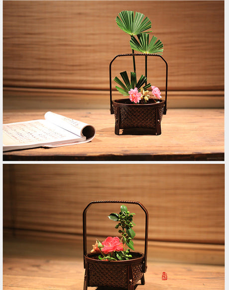 PAULOWNIA Haruki Elegant Handmade Bamboo Flower Basket from PAULOWNIA