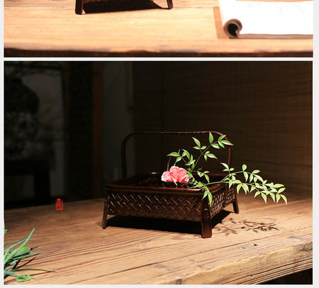 PAULOWNIA Haruki Elegant Handmade Bamboo Flower Basket from PAULOWNIA