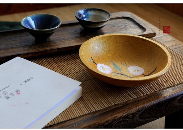 PAULOWNIA Harukiyo Elegant Hand-Painted Wooden Fruit Basin from PAULOWNIA
