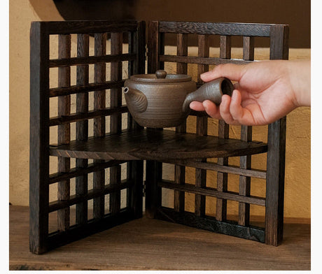 PAULOWNIA Ichiro Rustic Hollow Antique Decorative Screen Shelf from PAULOWNIA