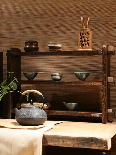 PAULOWNIA Takamatsu Multi-Layer Rustic Solid Wood Pavilion Display Rack from PAULOWNIA