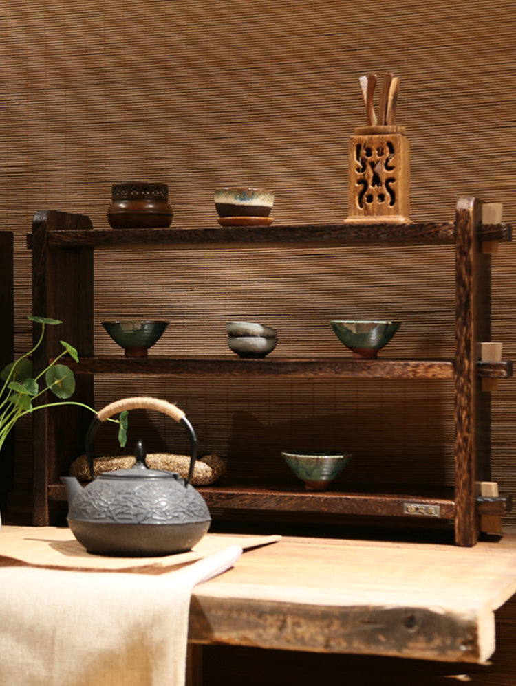PAULOWNIA Takamatsu Multi-Layer Rustic Solid Wood Pavilion Display Rack from PAULOWNIA
