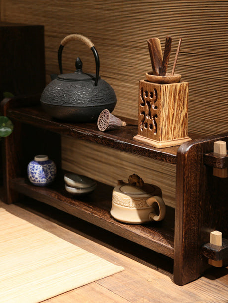 PAULOWNIA Takamatsu Multi-Layer Rustic Solid Wood Pavilion Display Rack from PAULOWNIA